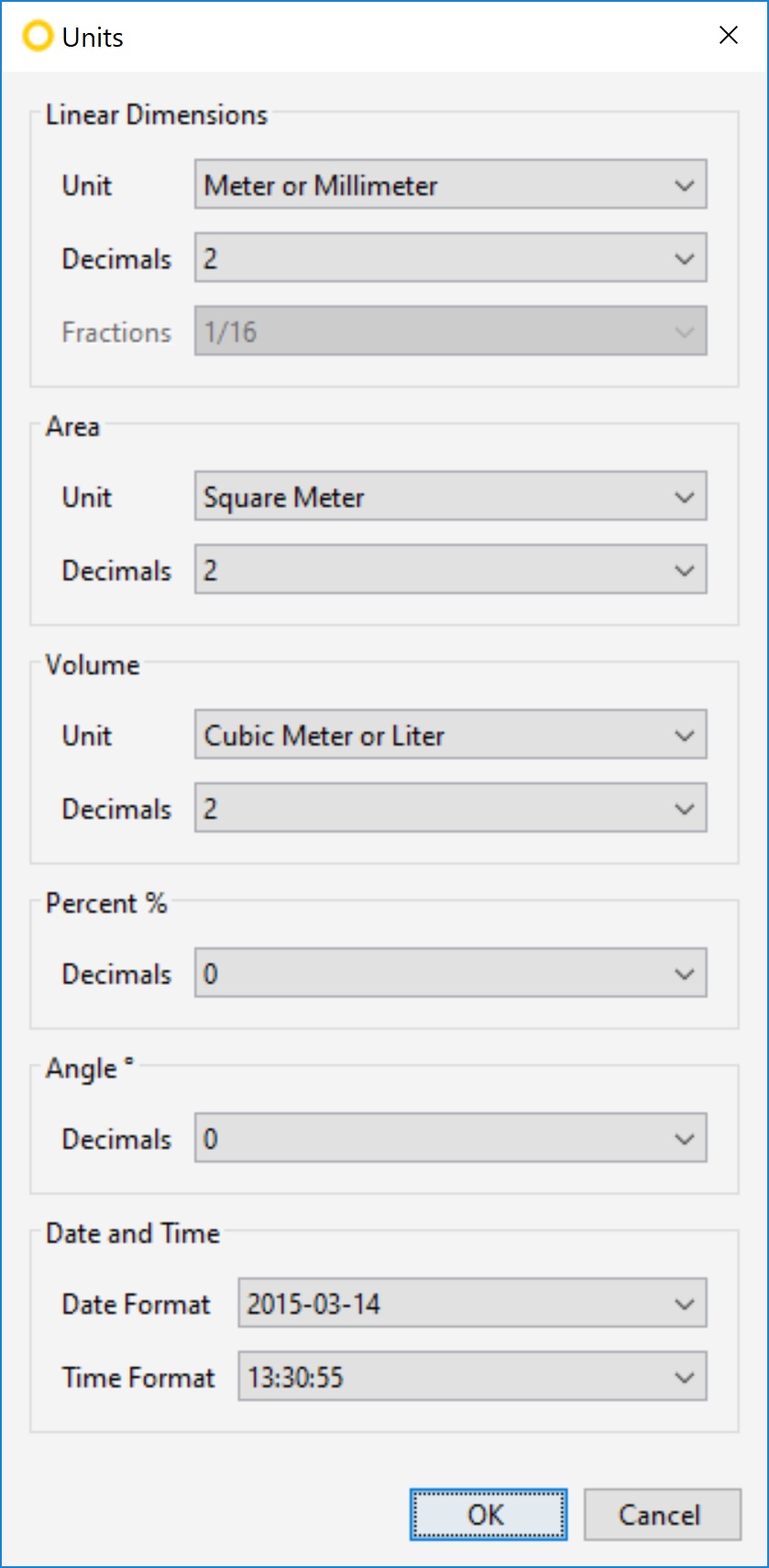 units settings