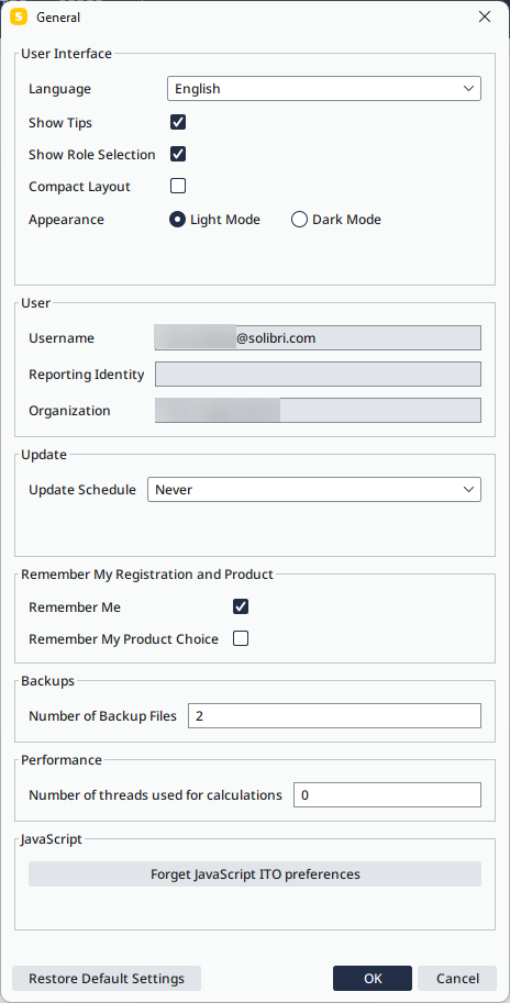 General Settings Dialog