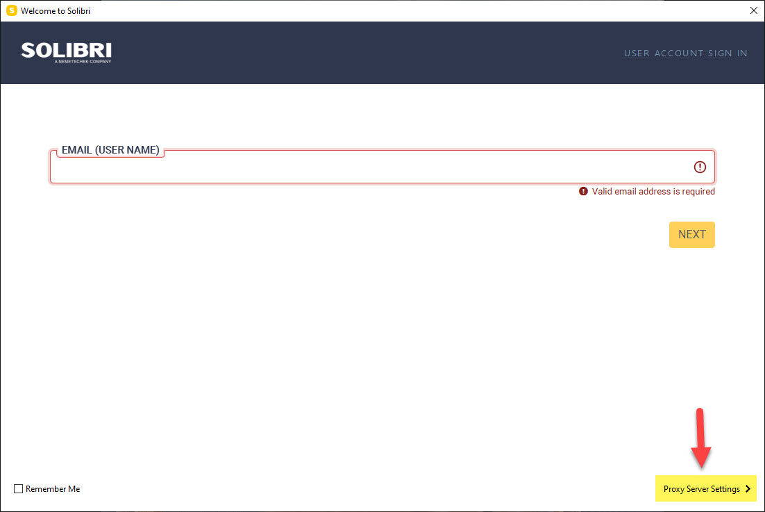 How to access Proxy Server Settings from the Solibri login dialog