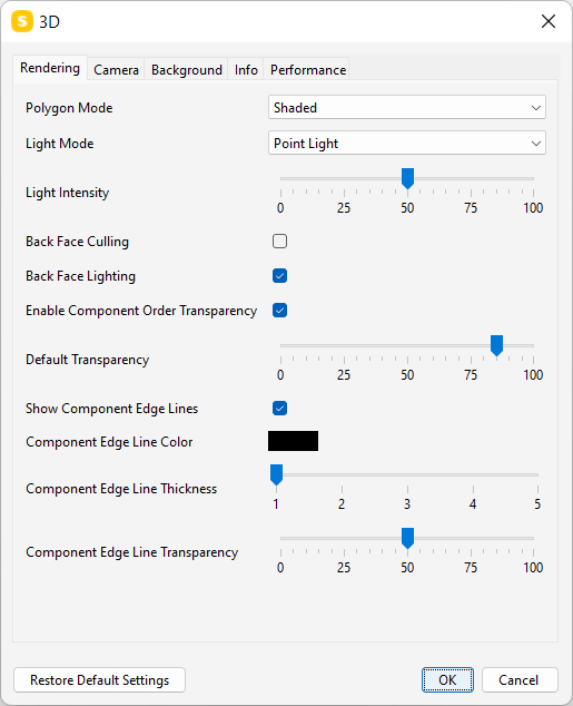 Rendering Settings dialog