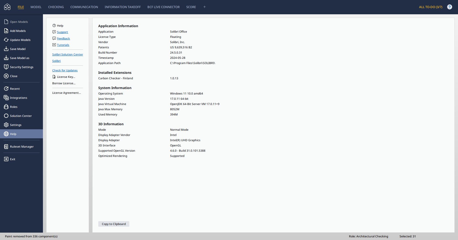 Application, system and 3D information in Solibri