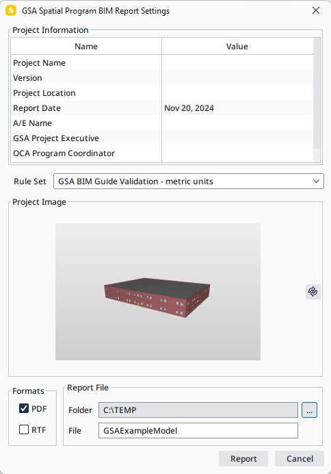 GSA Spatial Program BIM Report Settings