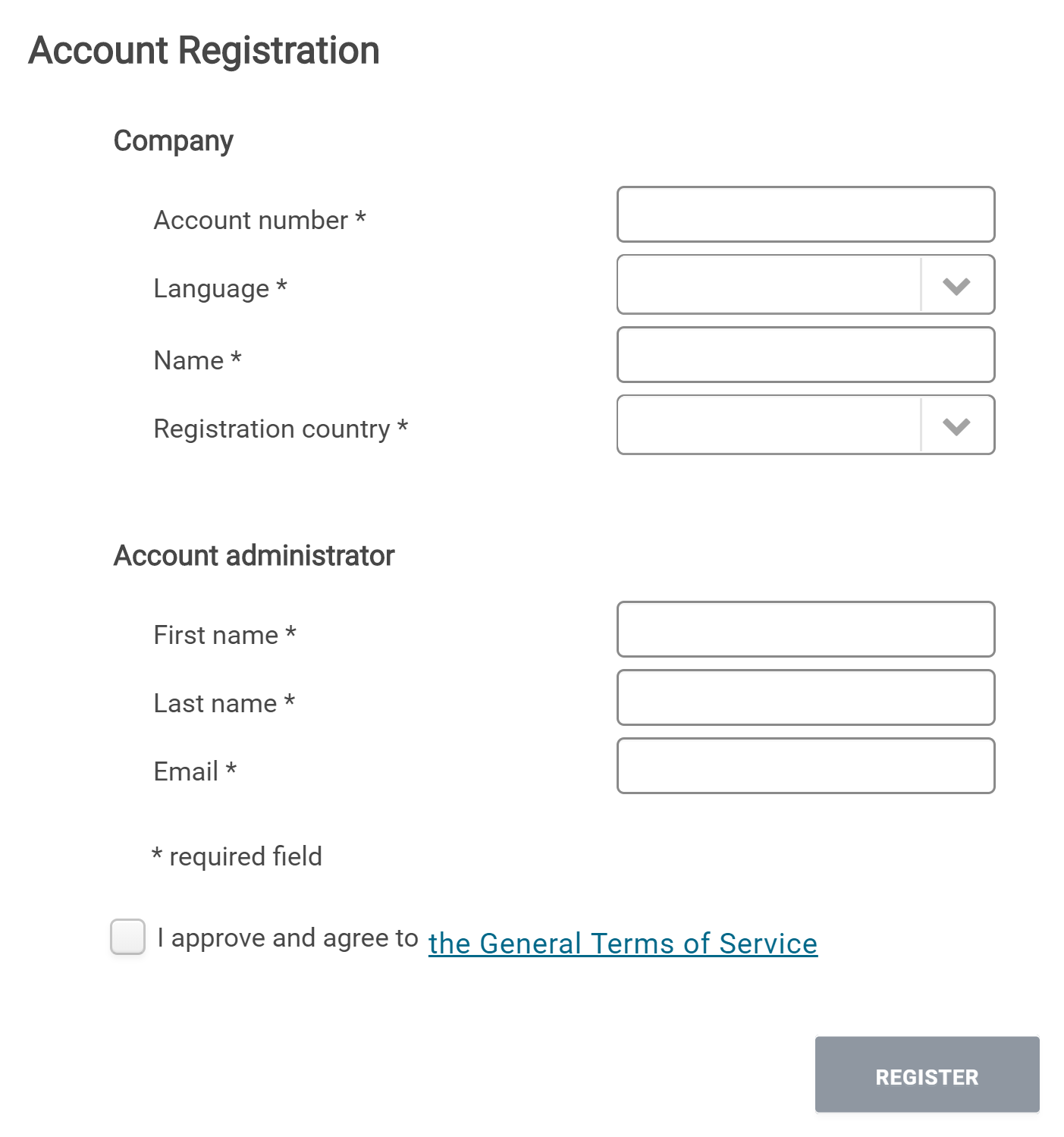 Solution Center account registration form